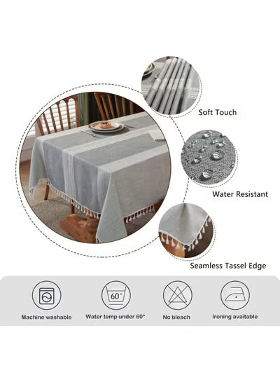 RawFiber Rustic Tablecloth Cotton Linen Waterproof Tablecloths Burlap Table Cloths for Kitchen Dining Cloth Table Cloth for Rectangle Tables Grey Stripes Rectangle,140*180CM, 4-6 Seats