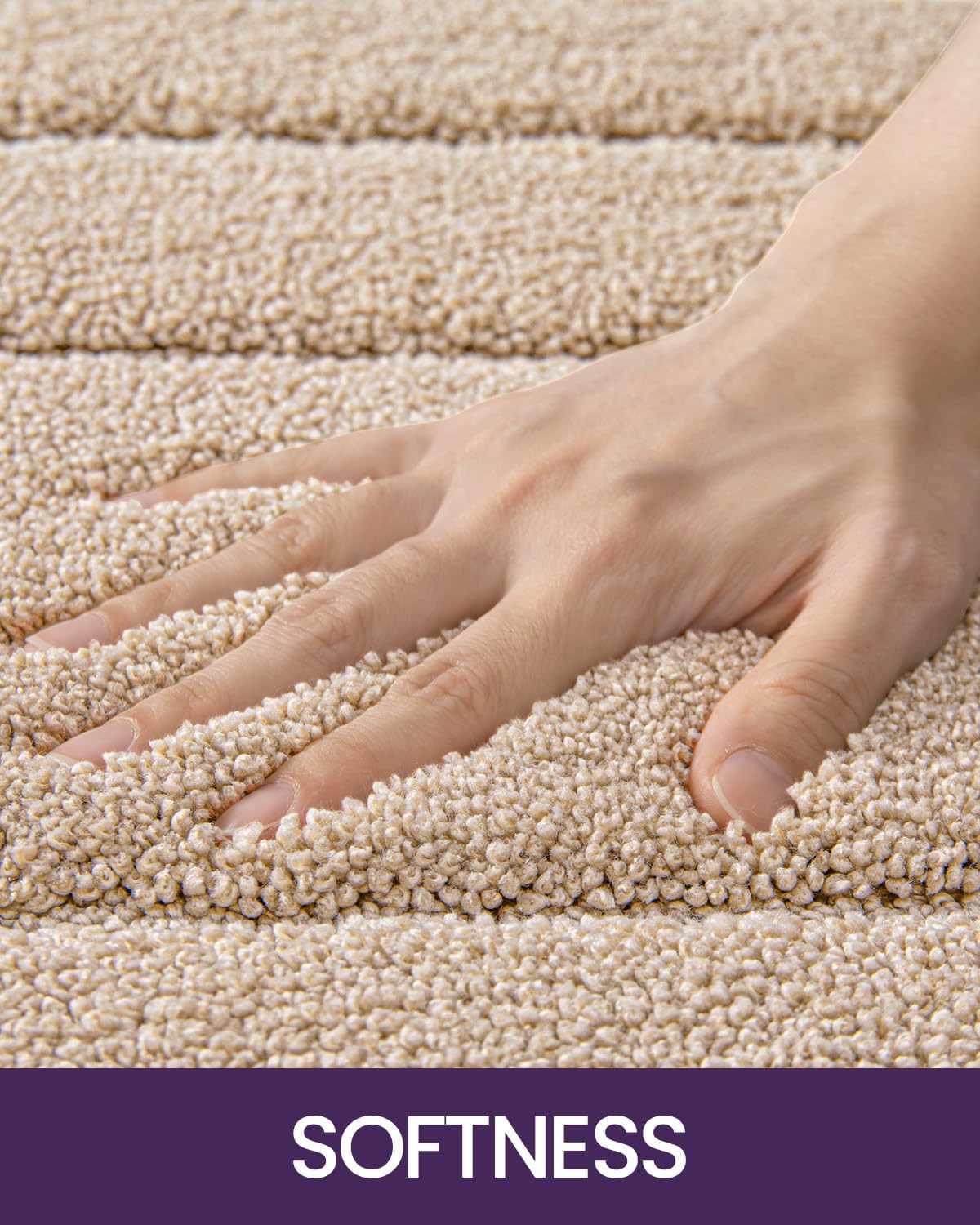 RawFiber Ultra Soft Bath Mat 50 x 80 cm, Non-Slip Absorbent Microfiber Mats, Machine Washable Quick Dry Rugs, Bathroom Accessories Decor, Beige