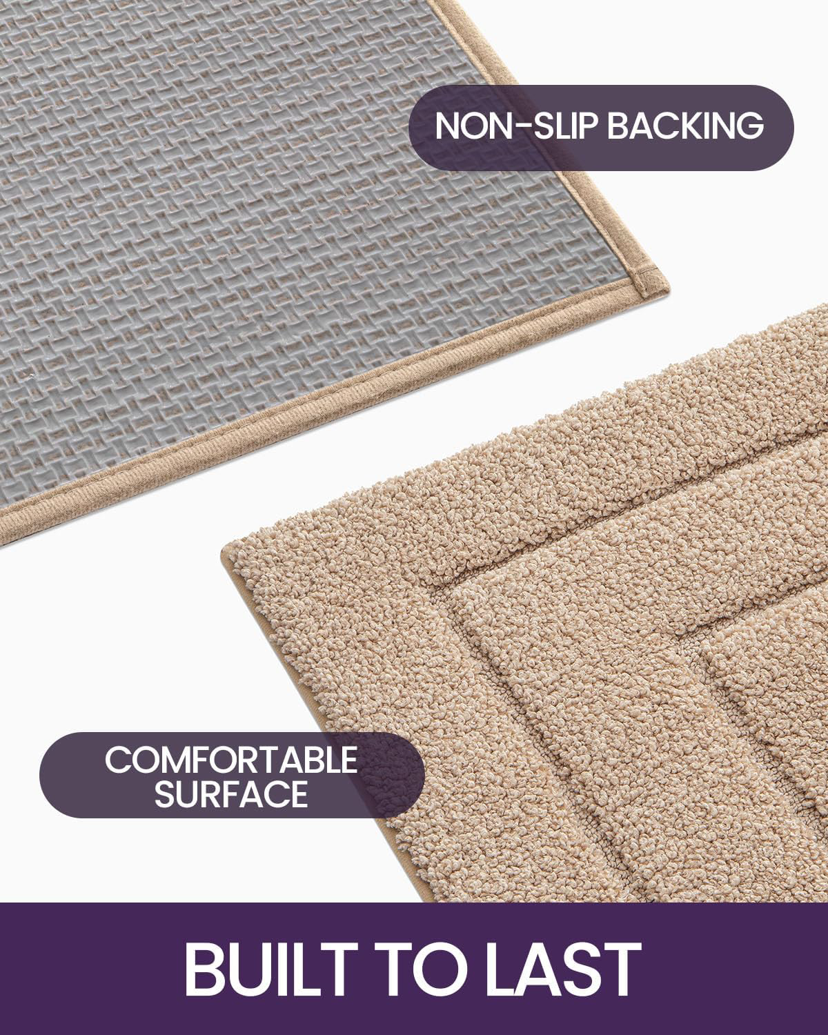 RawFiber Ultra Soft Bath Mat 50 x 80 cm, Non-Slip Absorbent Microfiber Mats, Machine Washable Quick Dry Rugs, Bathroom Accessories Decor, Beige