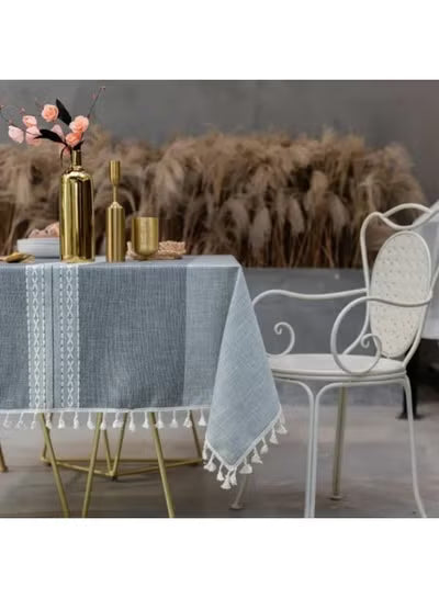 RawFiber Rustic Tablecloth Cotton Linen Waterproof Tablecloths Burlap Table Cloths for Kitchen Dining Cloth Table Cloth for Rectangle Tables Grey Stripes Rectangle,140*180CM, 4-6 Seats