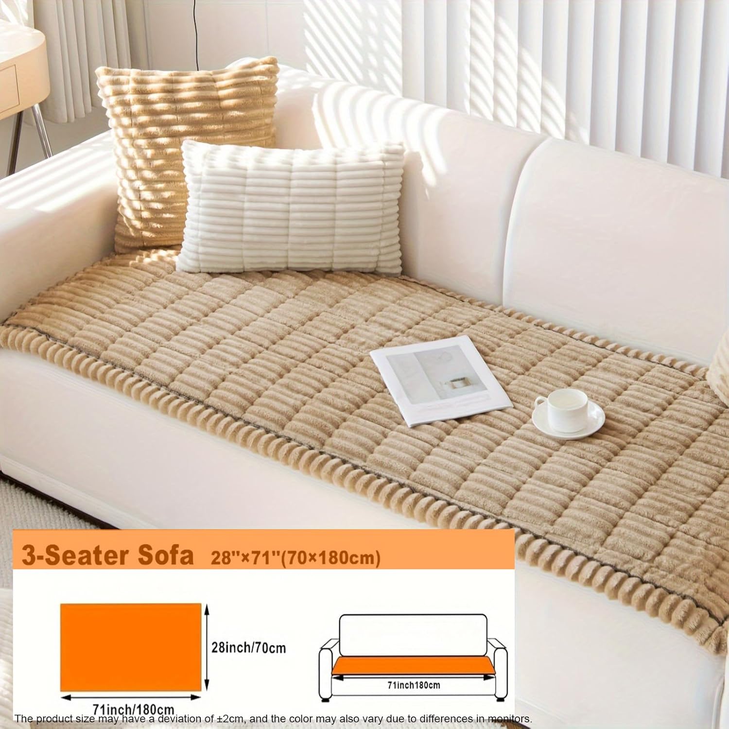 RawFiber Sofa Cover 3 Seats Sofa Slipcover 70 x 180 CM Family Friendly Couch Cover Protector Sofa Slipcover for Pets Humans Living Room Bedroom Office Decor
