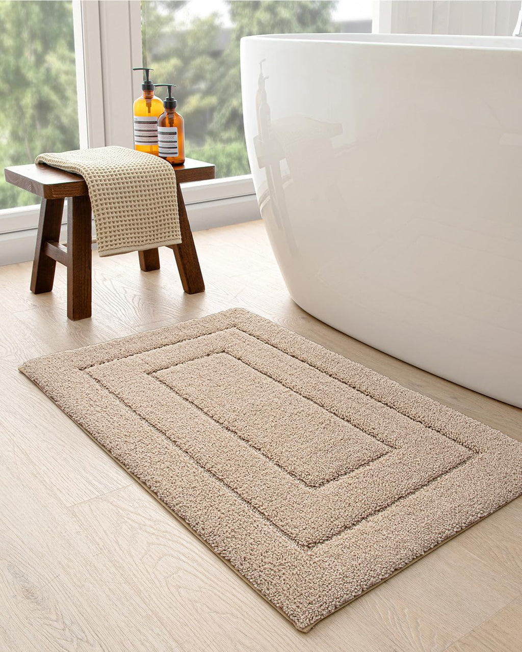 RawFiber Ultra Soft Bath Mat 50 x 80 cm, Non-Slip Absorbent Microfiber Mats, Machine Washable Quick Dry Rugs, Bathroom Accessories Decor, Beige