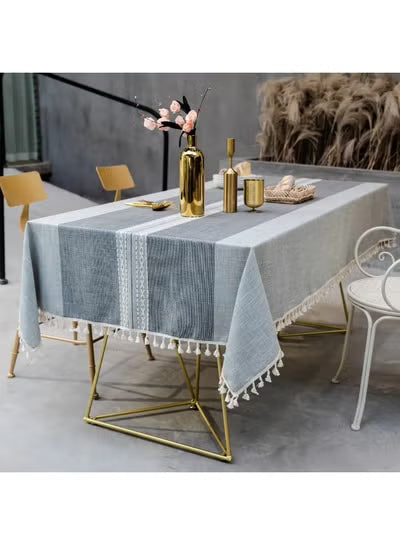 RawFiber Rustic Tablecloth Cotton Linen Waterproof Tablecloths Burlap Table Cloths for Kitchen Dining Cloth Table Cloth for Rectangle Tables Grey Stripes Rectangle,140*180CM, 4-6 Seats