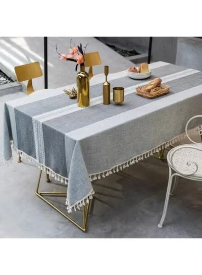 RawFiber Rustic Tablecloth Cotton Linen Waterproof Tablecloths Burlap Table Cloths for Kitchen Dining Cloth Table Cloth for Rectangle Tables Grey Stripes Rectangle,140*180CM, 4-6 Seats